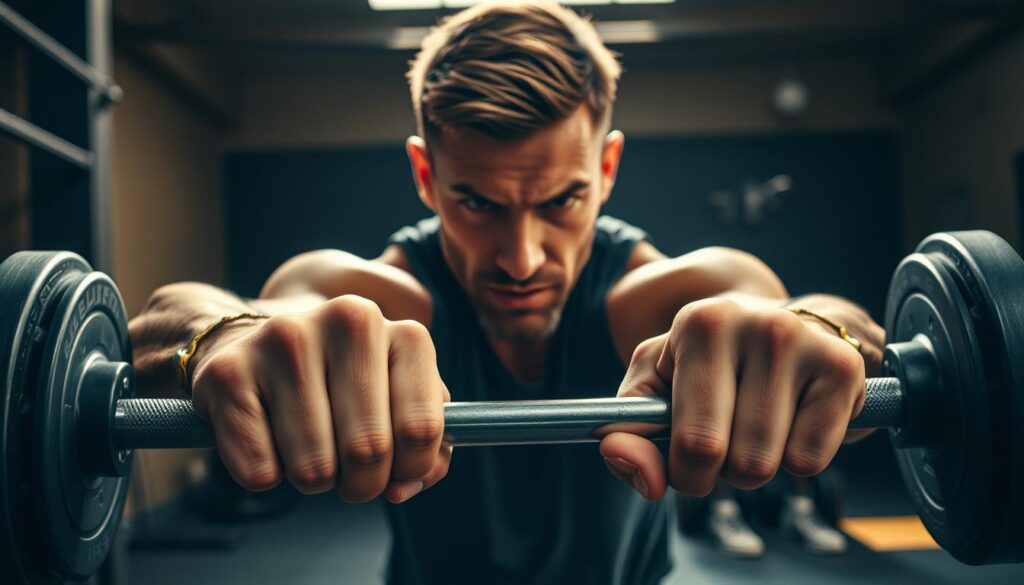 An athlete struggling with improper tempo during weight training, their movements jerky and out of sync. In the foreground, hands grip a barbell with poor form, muscles straining as they fight to maintain control. In the middle ground, the athlete's face is contorted with effort, brow furrowed in concentration. The background shows a dimly lit gym, shadows creeping across the floor, conveying a sense of struggle and frustration. Overhead, natural lighting casts a warm glow, highlighting the details of the scene in 4K resolution. The mood is one of tension and uncertainty, capturing the common mistakes often made during tempo training. An athlete struggling with improper tempo during weight training, their movements jerky and out of sync. In the foreground, hands grip a barbell with poor form, muscles straining as they fight to maintain control. In the middle ground, the athlete's face is contorted with effort, brow furrowed in concentration. The background shows a dimly lit gym, shadows creeping across the floor, conveying a sense of struggle and frustration. Overhead, natural lighting casts a warm glow, highlighting the details of the scene in 4K resolution. The mood is one of tension and uncertainty, capturing the common mistakes often made during tempo training.