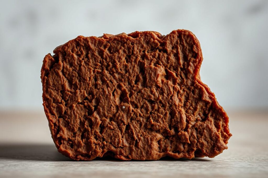 A close-up shot of a thick, chewy slab of seitan, its irregular, rugged texture and deep brown hue capturing the savory, meaty essence of this plant-based protein. Soft lighting illuminates the seitan's surface, casting gentle shadows that accentuate its hearty, substantial appearance. The background is a minimal, neutral setting, allowing the seitan to take center stage and showcase its potential as a versatile, meat-like ingredient. The overall mood is one of culinary craftsmanship and the alluring promise of a satisfying, textural experience. A close-up shot of a thick, chewy slab of seitan, its irregular, rugged texture and deep brown hue capturing the savory, meaty essence of this plant-based protein. Soft lighting illuminates the seitan's surface, casting gentle shadows that accentuate its hearty, substantial appearance. The background is a minimal, neutral setting, allowing the seitan to take center stage and showcase its potential as a versatile, meat-like ingredient. The overall mood is one of culinary craftsmanship and the alluring promise of a satisfying, textural experience.