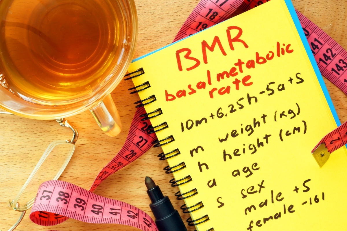 Healthy male following BMR calorie restriction diet while eating a balanced meal