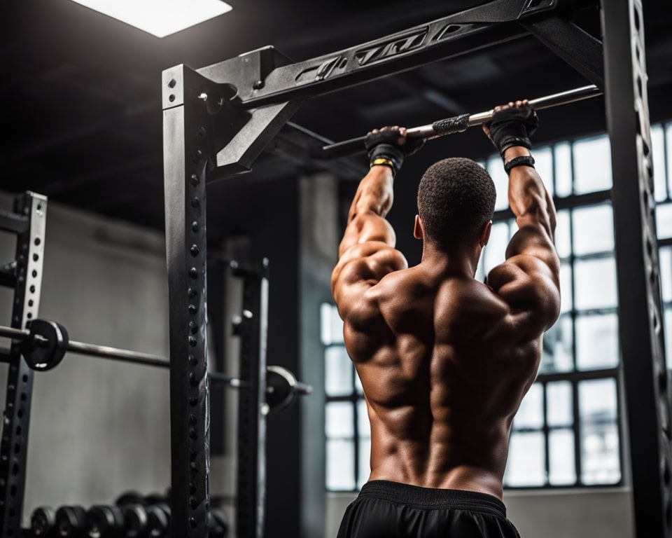 Man performing lat exercises at the gym to strengthen his back muscles