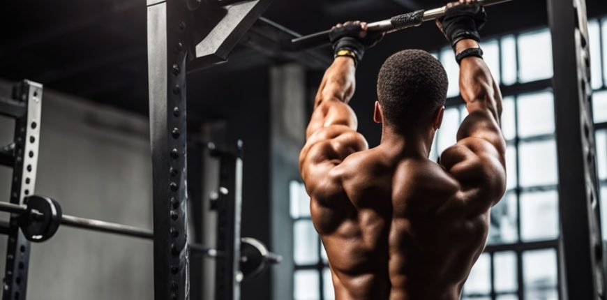 Man performing lat exercises at the gym to strengthen his back muscles